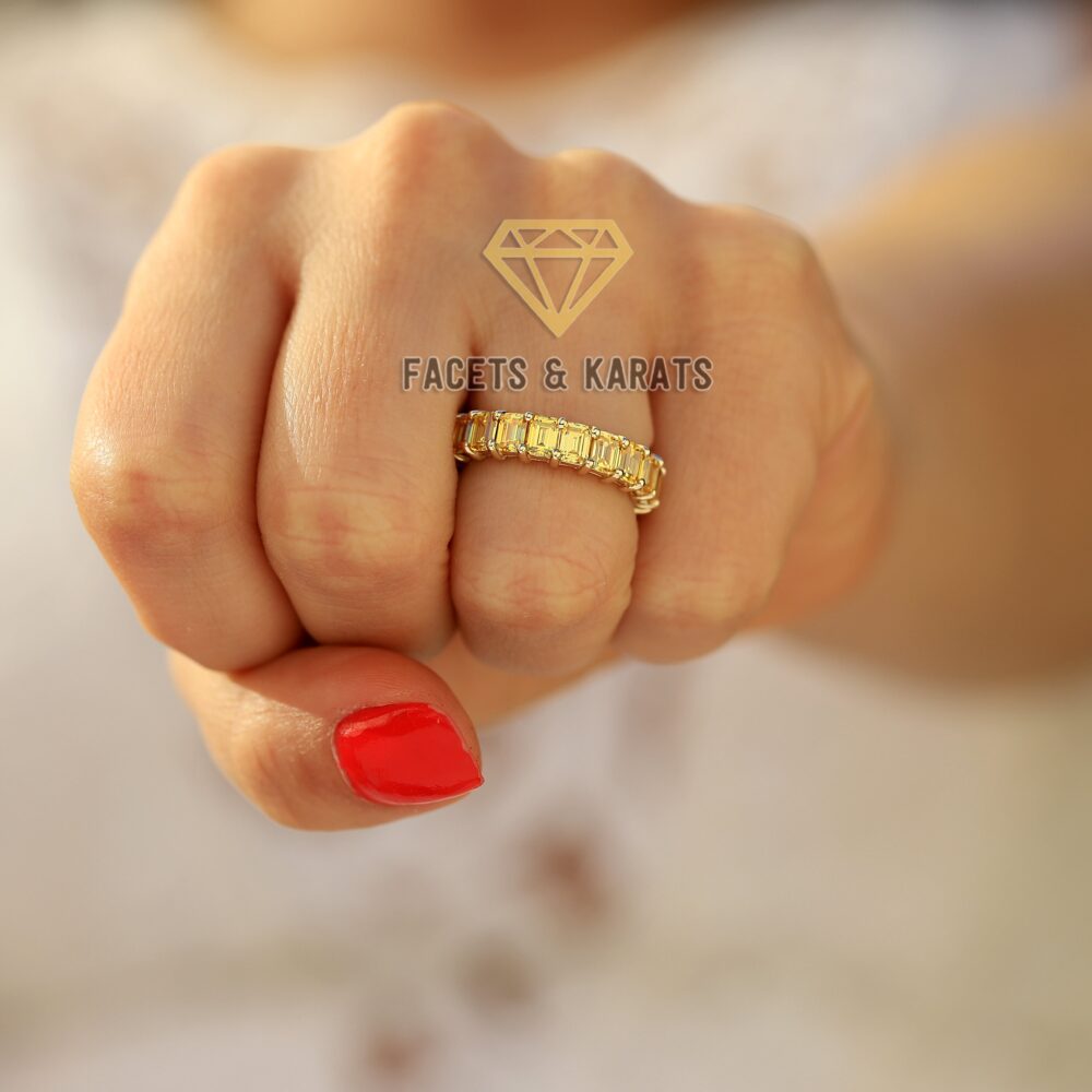Fancy Yellow Emerald Cut Eternity Band, Ring, 14K Gold Anniversary Ring Gift For Her, Custom By Facets & Karats On Etsy