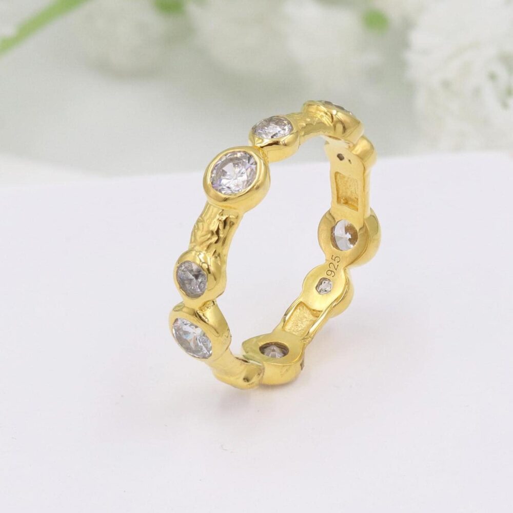 Eternity Band Ring, 925 Sterling Silver Swarovski Crystal 18K Gold Plated Minimalist Stackable Band, Gift For Women