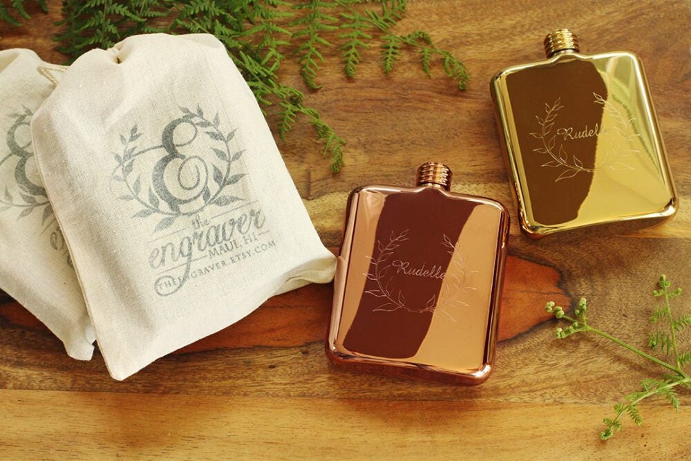 Personalized Wedding Flask Set Engraved Stainless Steel Bride & Groom Gift