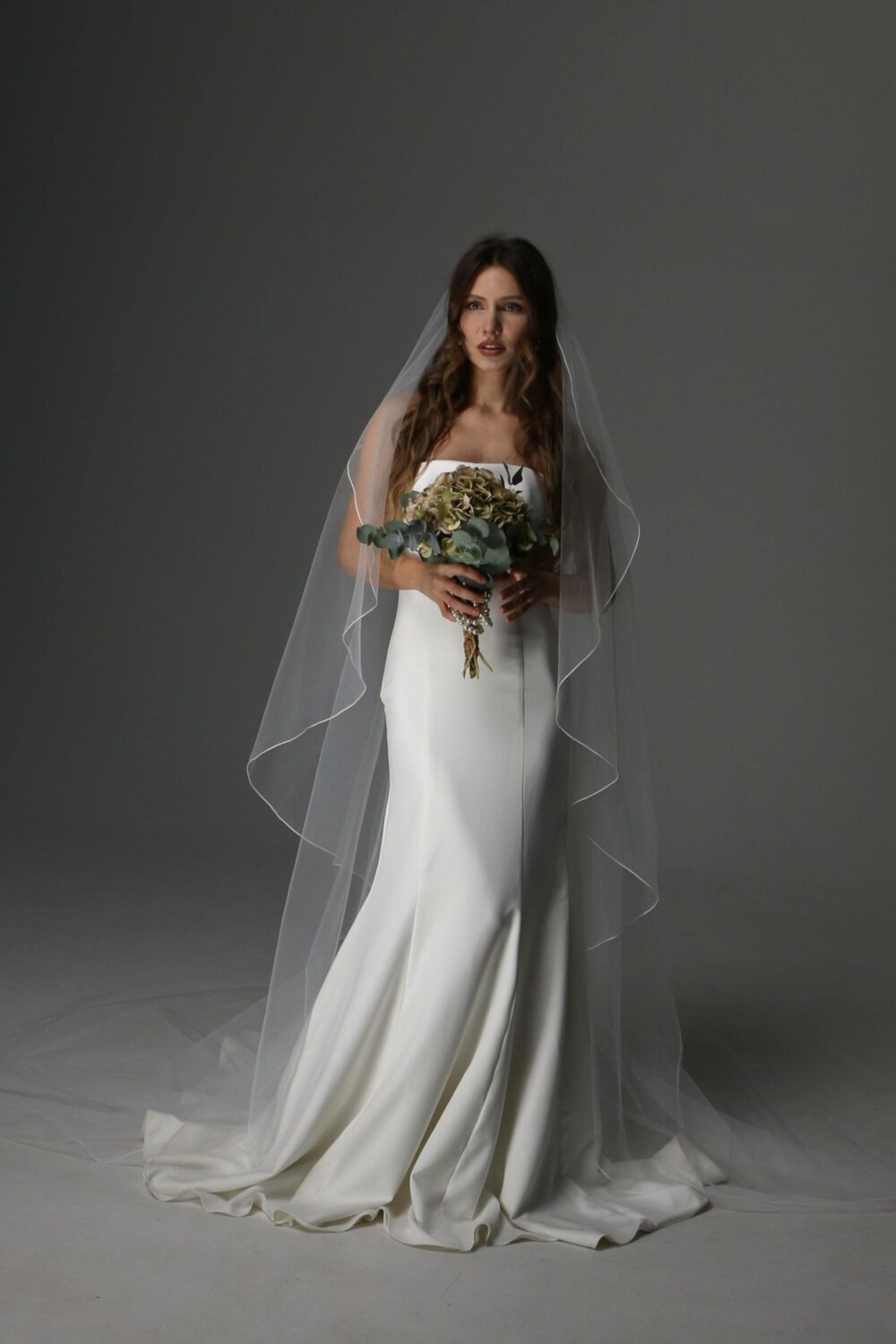 Cathedral Length Wedding Veil One Tier Cascade Pencil Edge Bridal Soft Tulle Minimalist Long Modern Bride