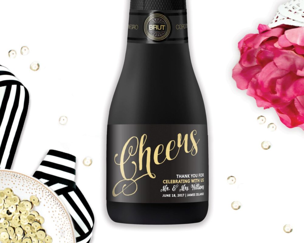 Mini Champagne Label Wedding Favors - Cheers Labels Engagement Wine Favor Bridal Shower Bulk