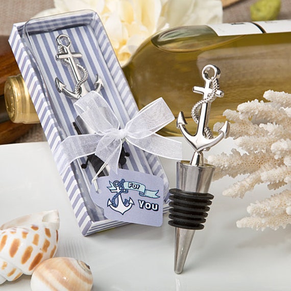 Anchor Bottle Stopper Nautical Wedding Favors Silver Wine Favor Personalized Custom Wine
