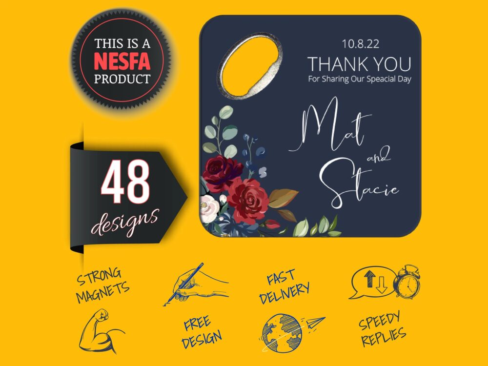 Personalized Wedding Favor Coaster Bottle Opener Magnet, Bulk Gifts