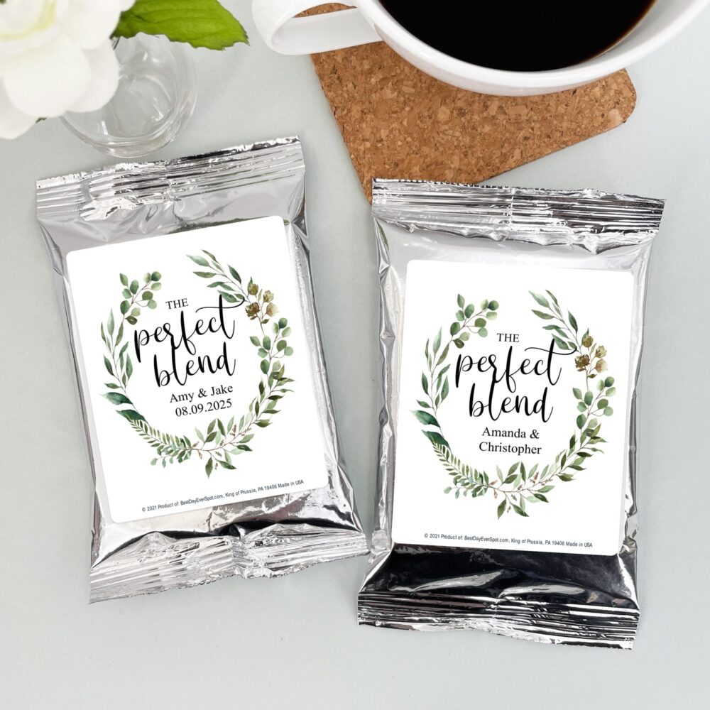 The Perfect Blend Wedding Favor Coffee, Green Reception, Personalized Coffee Favors, Bridal Shower Favors - Set Of 30