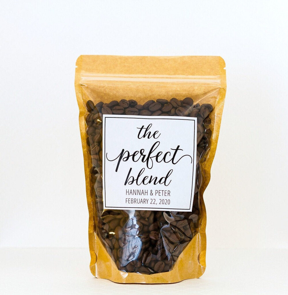 We Apply The Labels - Personalized Wedding Coffee Favors The Perfect Blend // Zip Pouch Bags