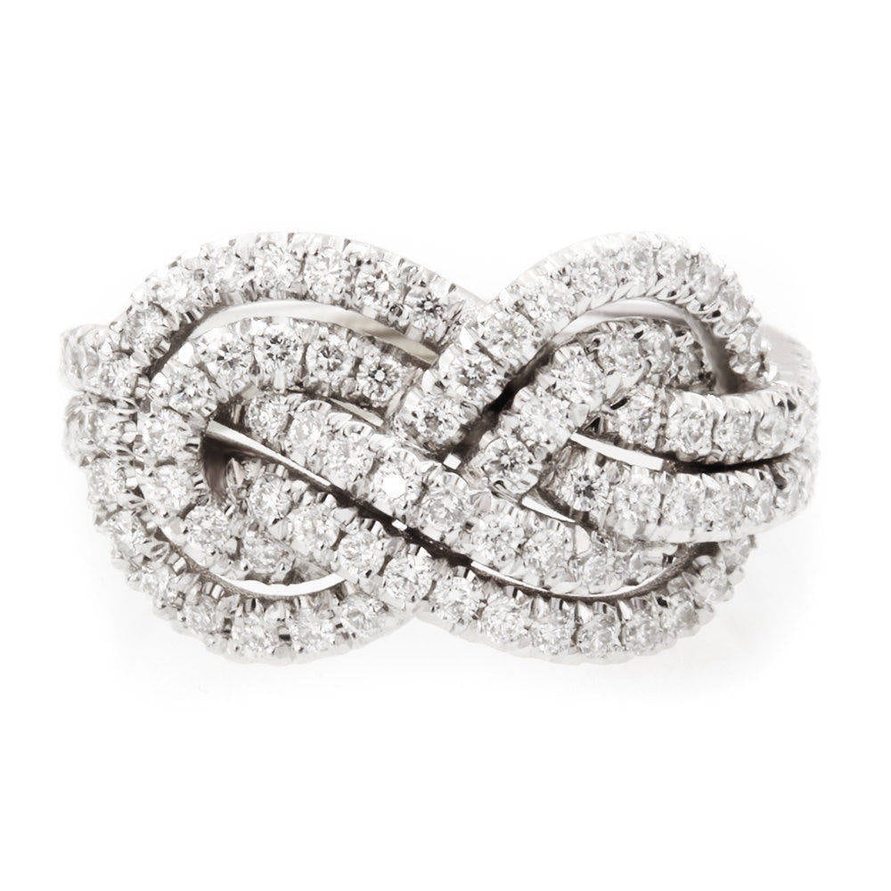 Double Infinity Knot Ring, Gold Diamond Wedding Band, 0.75 Ct Women Bands, Unique Rings 14K White