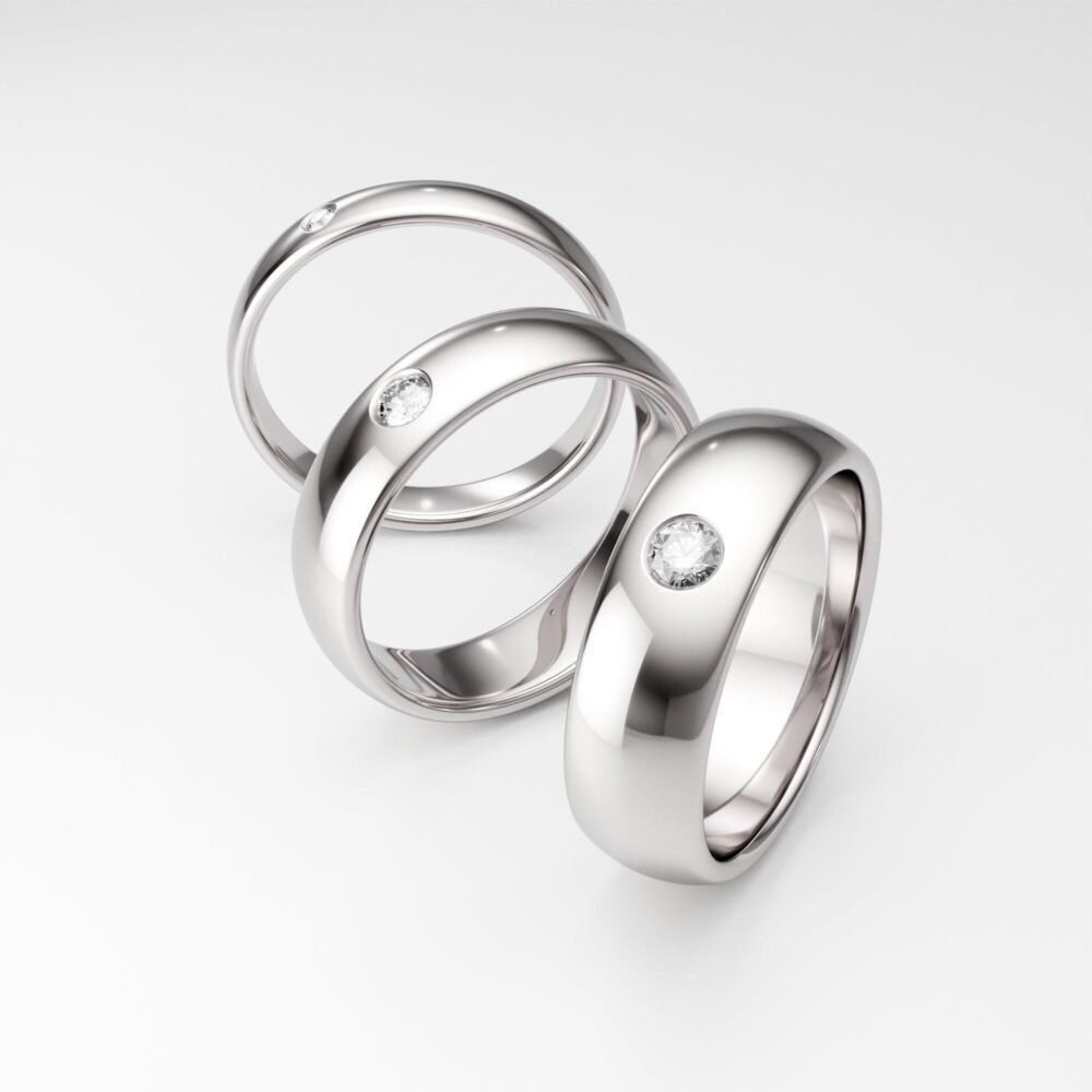 950 Platinum Diamond Ring Domed Wedding Band, Handmade