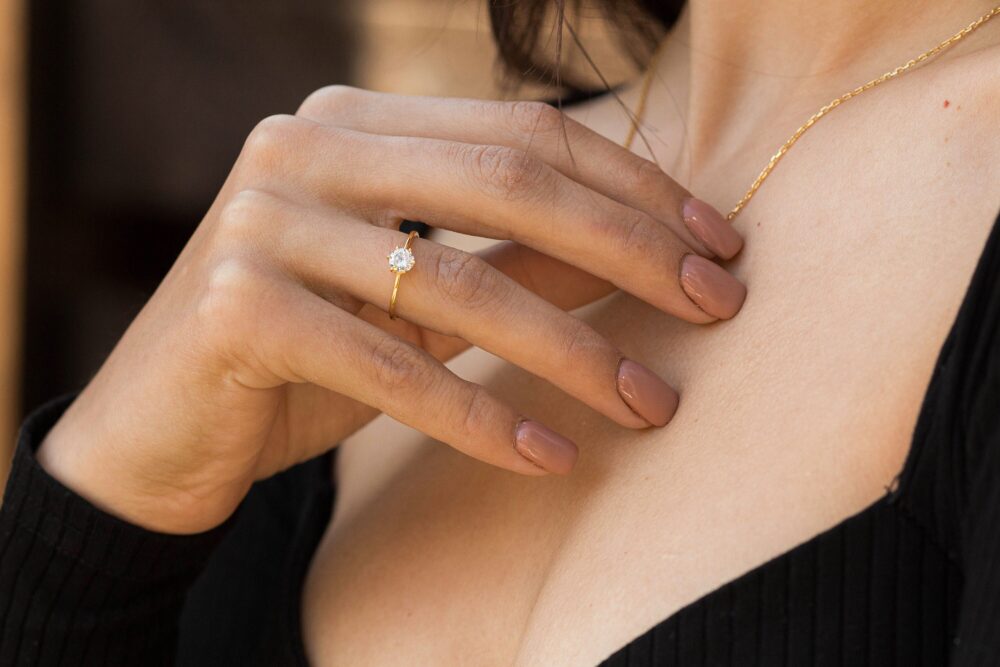 18K Gold Vermeil Solitaire Engagement Ring - Promise Cubic Zirconia Cz Minimalist Stacking