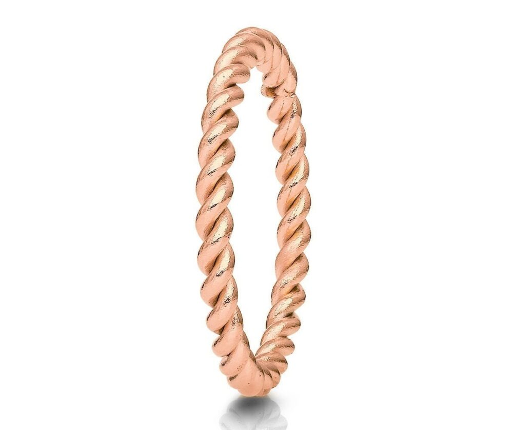 Rose Gold Titanium Braided Ring, Rose Ip Plated Wedding Band For Women, White Cz Inlay Engagement Ring, Promise Ring, Stack Ring, 2mm Ring