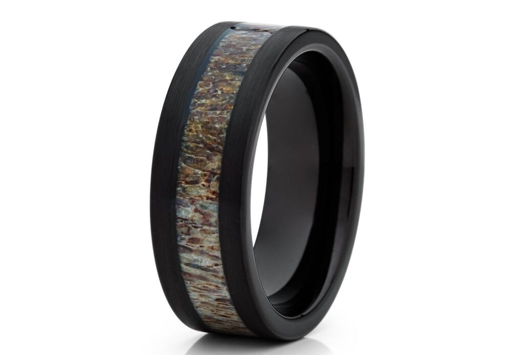 Deer Antler Wedding Band, Black Tungsten Ring, Deer Ring, Anniversary Ring, Black Band, Engagement Ring, Men's Ring, Women