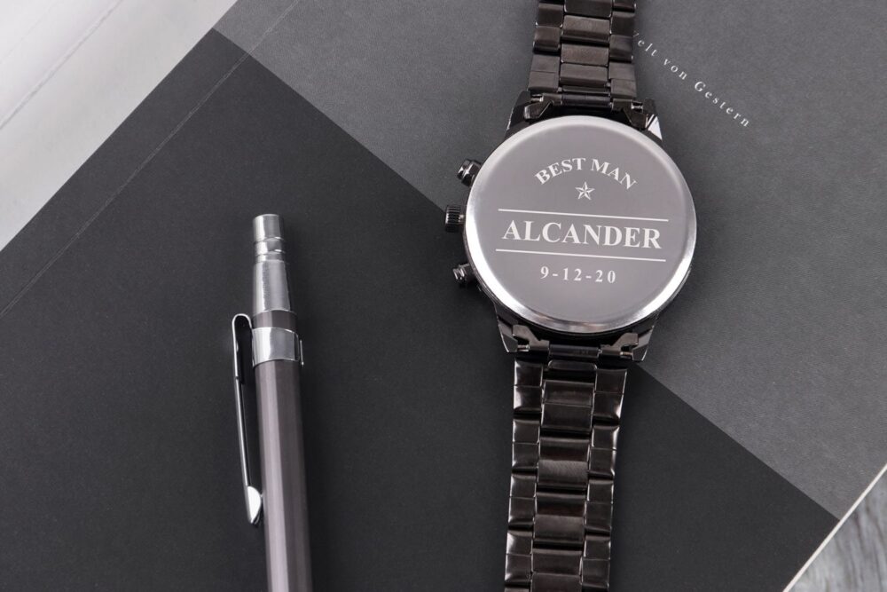 Mens Watch, Personalized Groomsmen Gifts Watches, Custom Engraved Wedding Watches For Bestman Groom