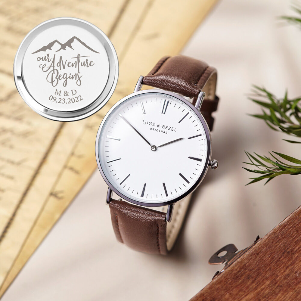 Minutestry Engraved Mens Watch, Personalized Watch For Groom, Wedding Day Gift, Boyfriend Anniversary Present For Husband