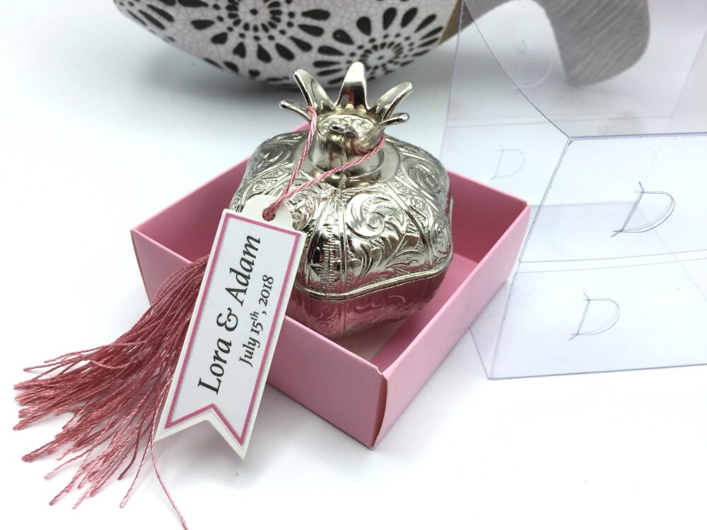 Personalized Pomegranate Wedding Favor Boxes - Elegant Guest Gifts