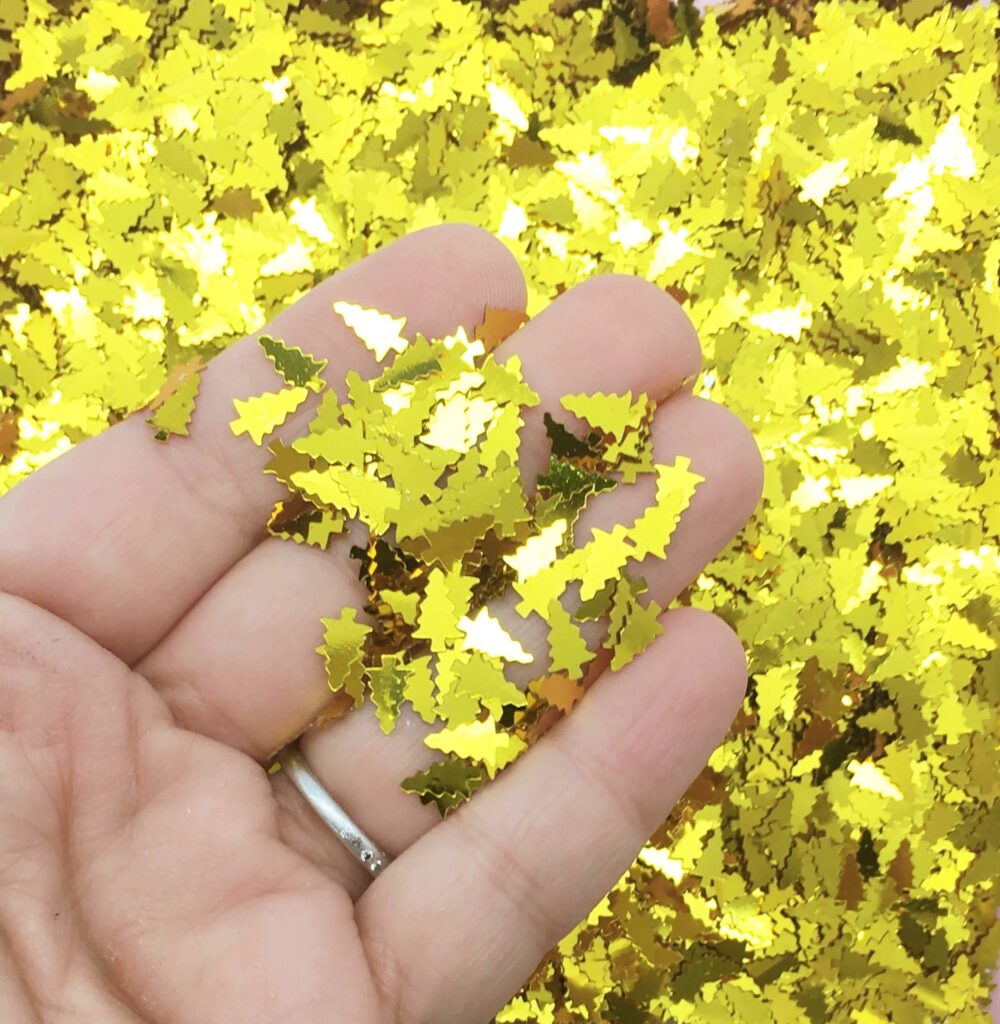 Metallic Gold 8mm Christmas Tree Sequins Glitter, Xmas Table Scatter Confetti, X-Mas Tumbler Shaker Slime Supply F768