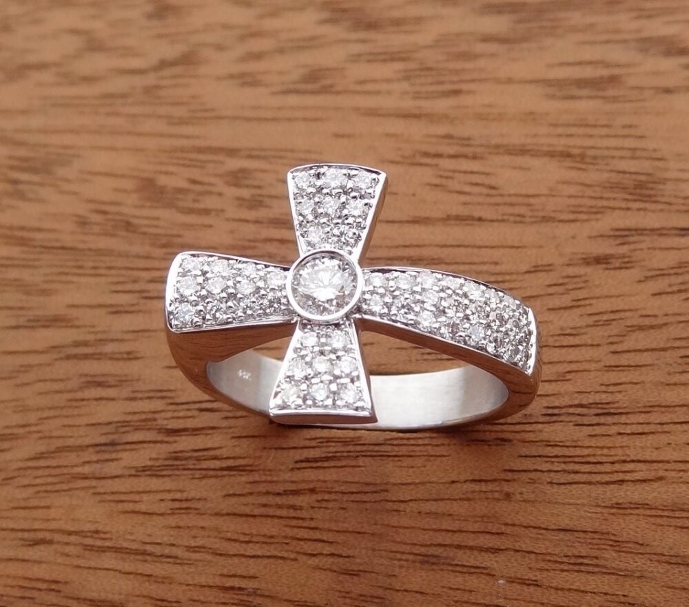 Mens Diamond Cross Wedding Band/Ring Solid 14K White Gold