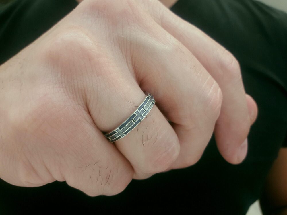 Cross Band, Woman Band Rings, Men Band Religious Cross Ring, Silver Band, Unisex Ring Gift, Wedding