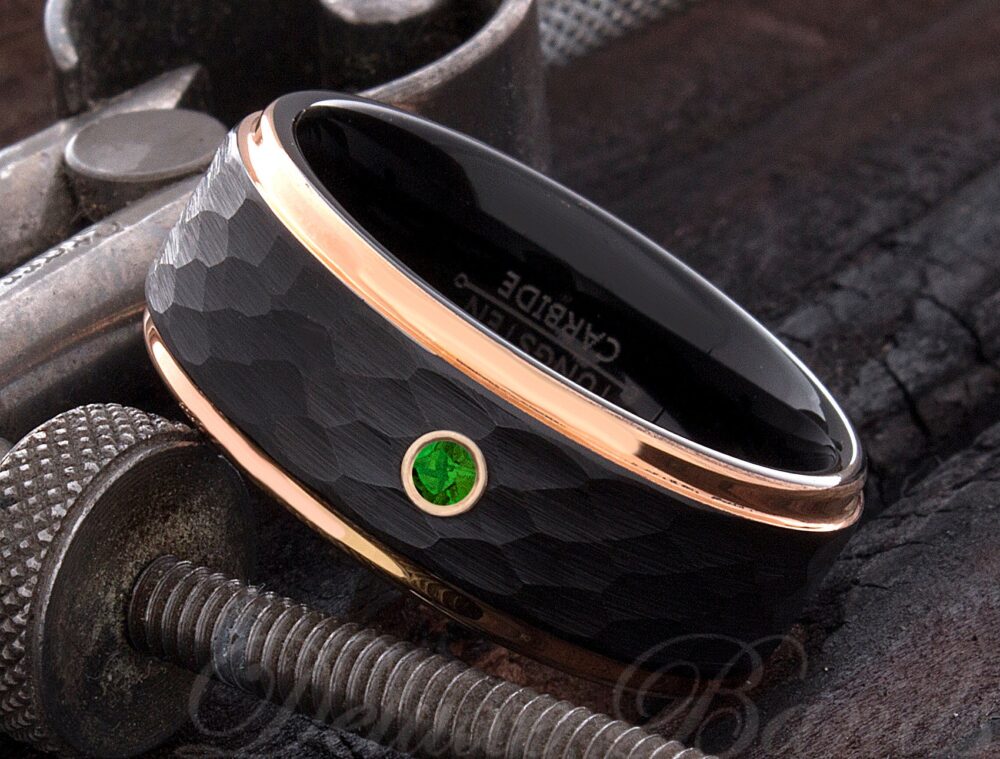 Mens Wedding Band - Tungsten Carbide Ring Gemstone Anniversary Gift Custom Birthstone Diamond
