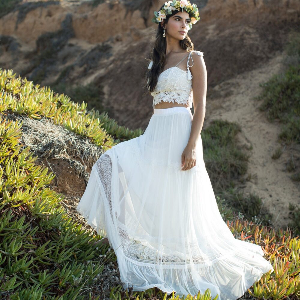 Boho Lace Wedding Crop Top, Bridal Separates, Beach