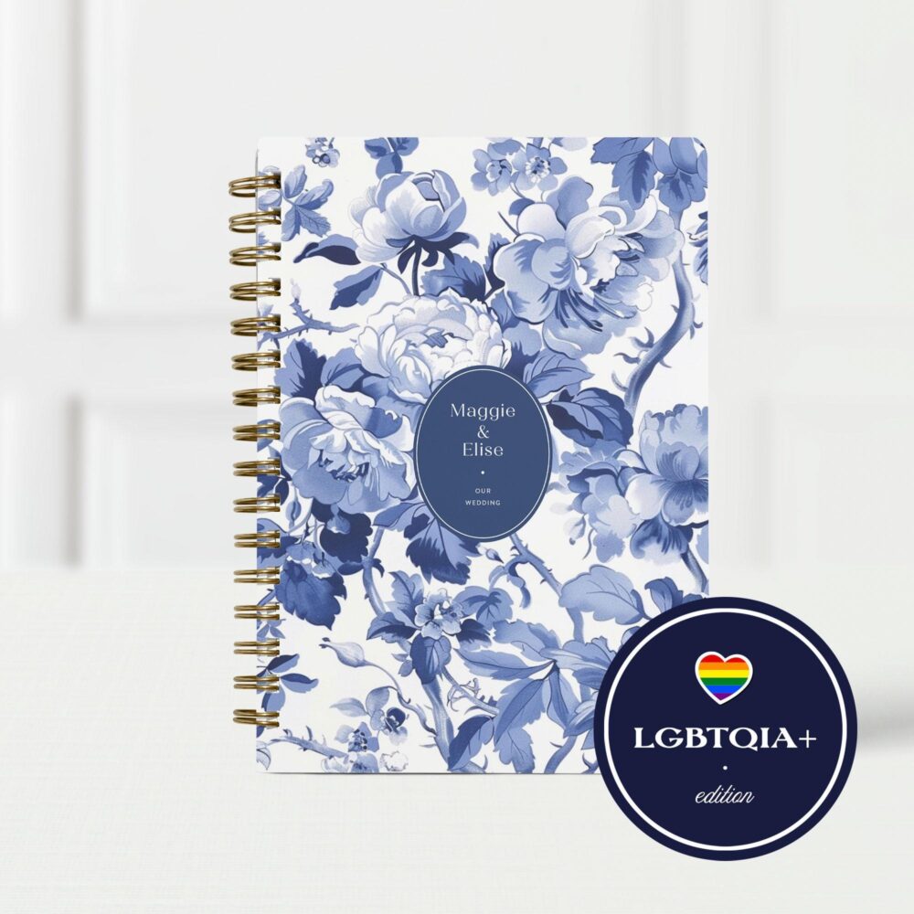 Lgbt Wedding Planner Book, Personalized Engagement Gift For Gay Couple, Custom Gender Neutral Organizer Checklist, Blue Floral Toile