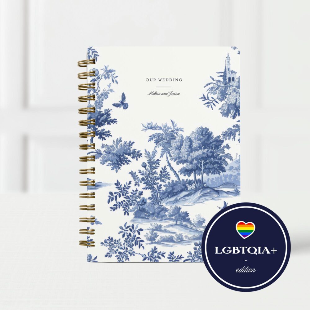 Lgbt Wedding Planner Book, Personalized Engagement Gift For Gay Couple, Custom Gender Neutral Organizer & Checklist, Classic Toile