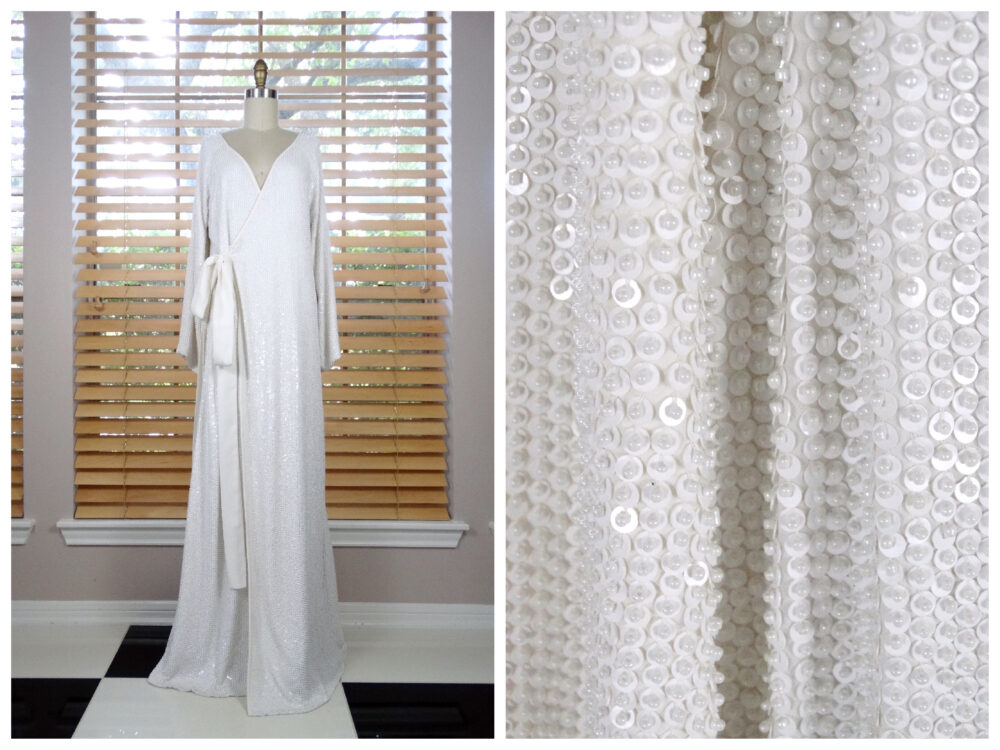 Sequin Beaded Wrap Wedding Gown, Plunging V-Neck Bridal Dress
