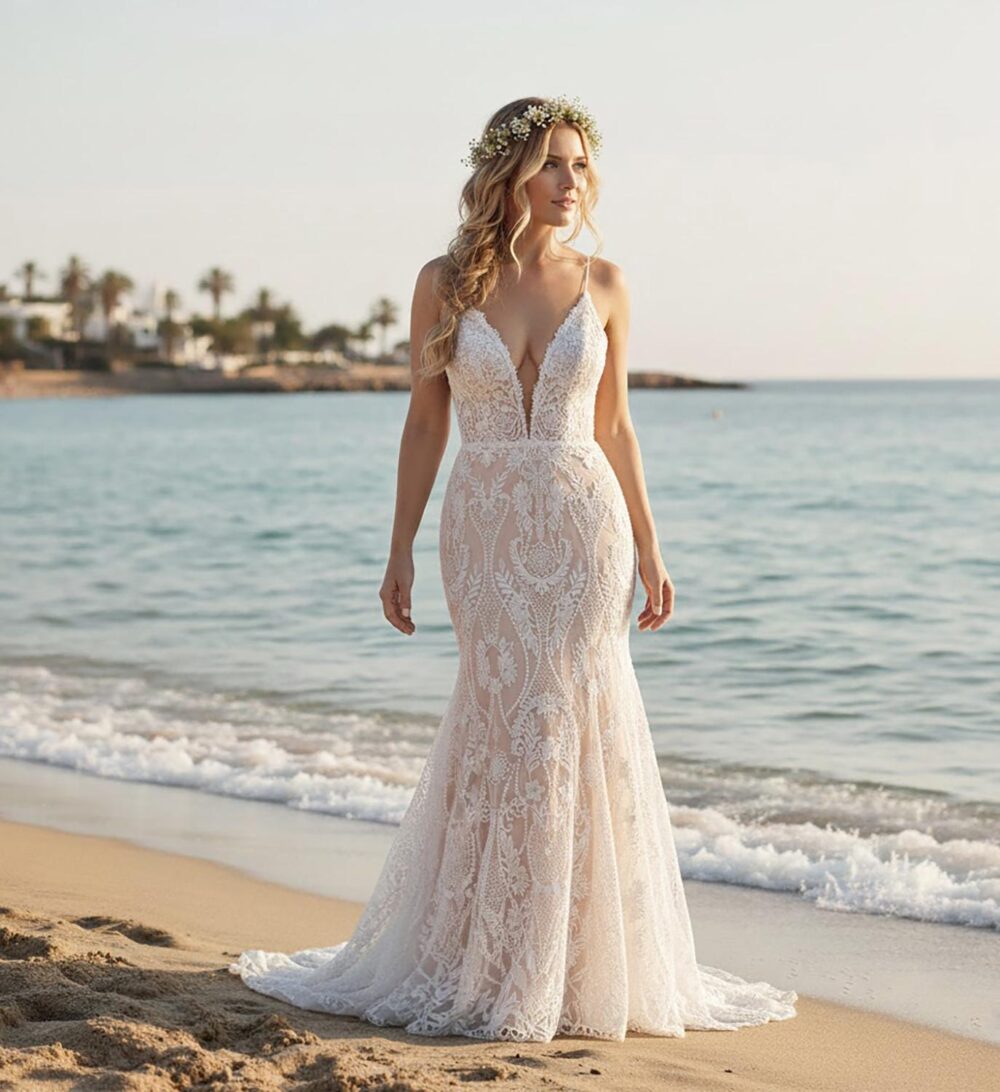 Mermaid Silhouette Silk Lace Chiffon Wedding Dresses/Custom Made Wedding Gowns Boho Dress