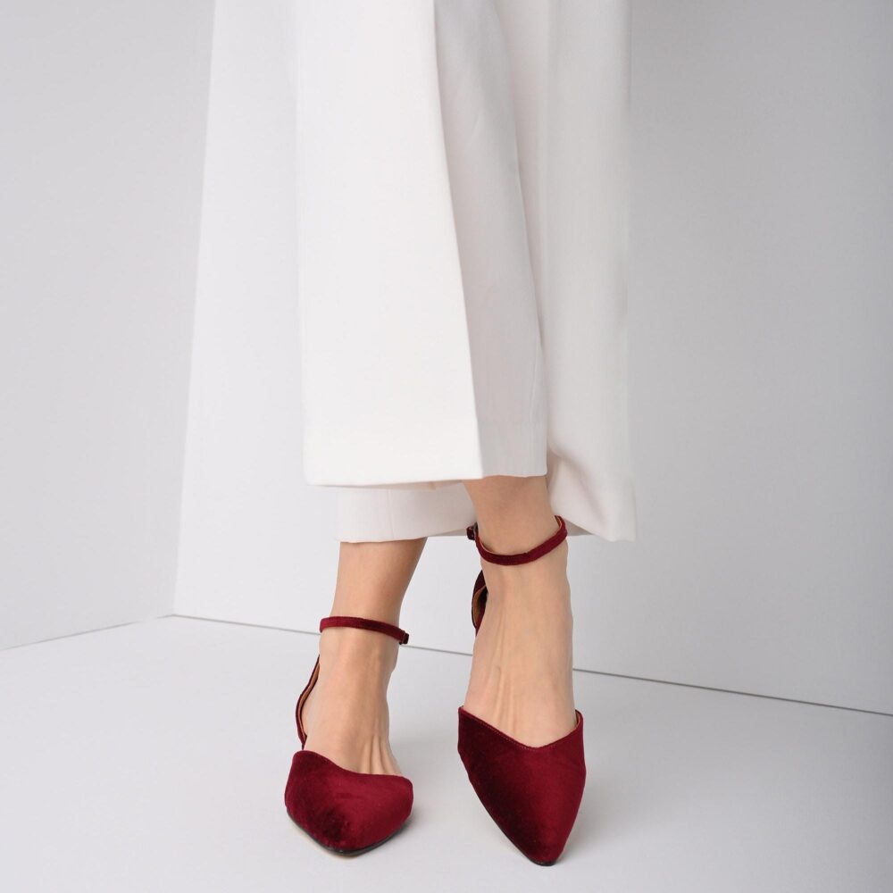 Burgundy Velvet Wedding Flats Handmade Bridal Shoes