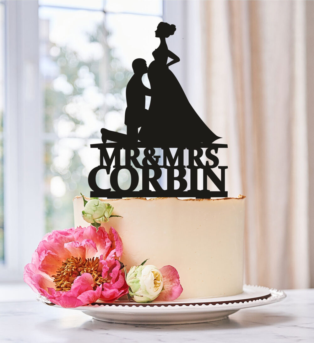 Pregnant Wedding Cake Topper, Bride & Groom Silhouette Cake Topper, Couple Topper, Pregnant