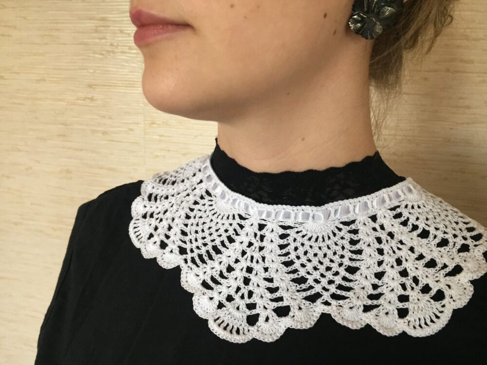 White Bridal Collar, Crochet Peter Pan White Lace Girl's Handmade Women's Necklace, Gift For Her