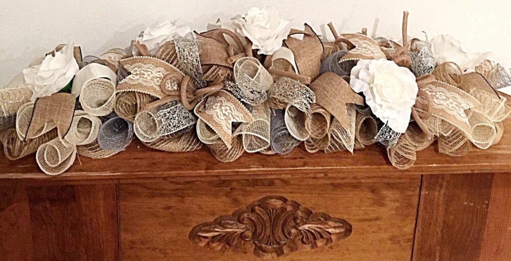 36" Burlap Rose Wedding Arrangement Cream & Silver Decor