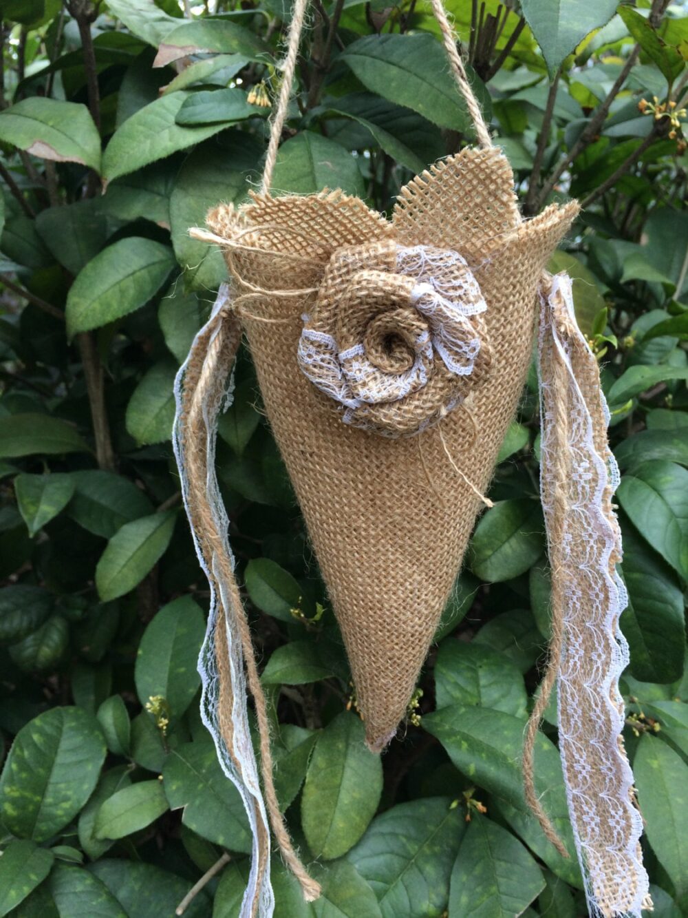 1Pc Burlap Hessian Lace Basket Wedding Flower Cones Rustic Country, Hanging Burlap Flower Bags, Decoration