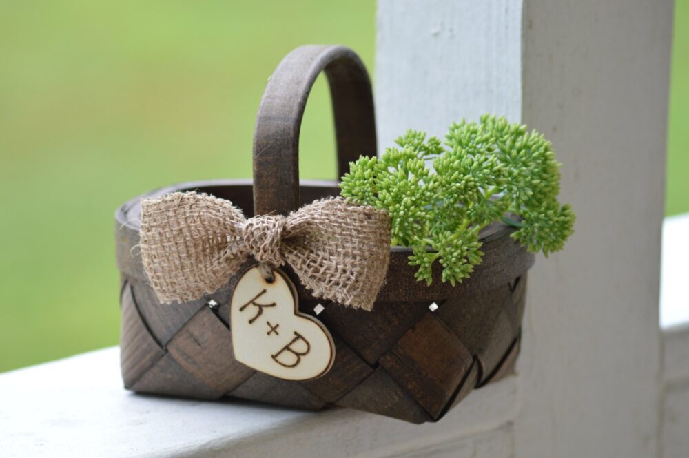 Rustic Flower Girl Basket, Burlap Wedding Bows, Shabby Chic Country Wedding, Farm Decor