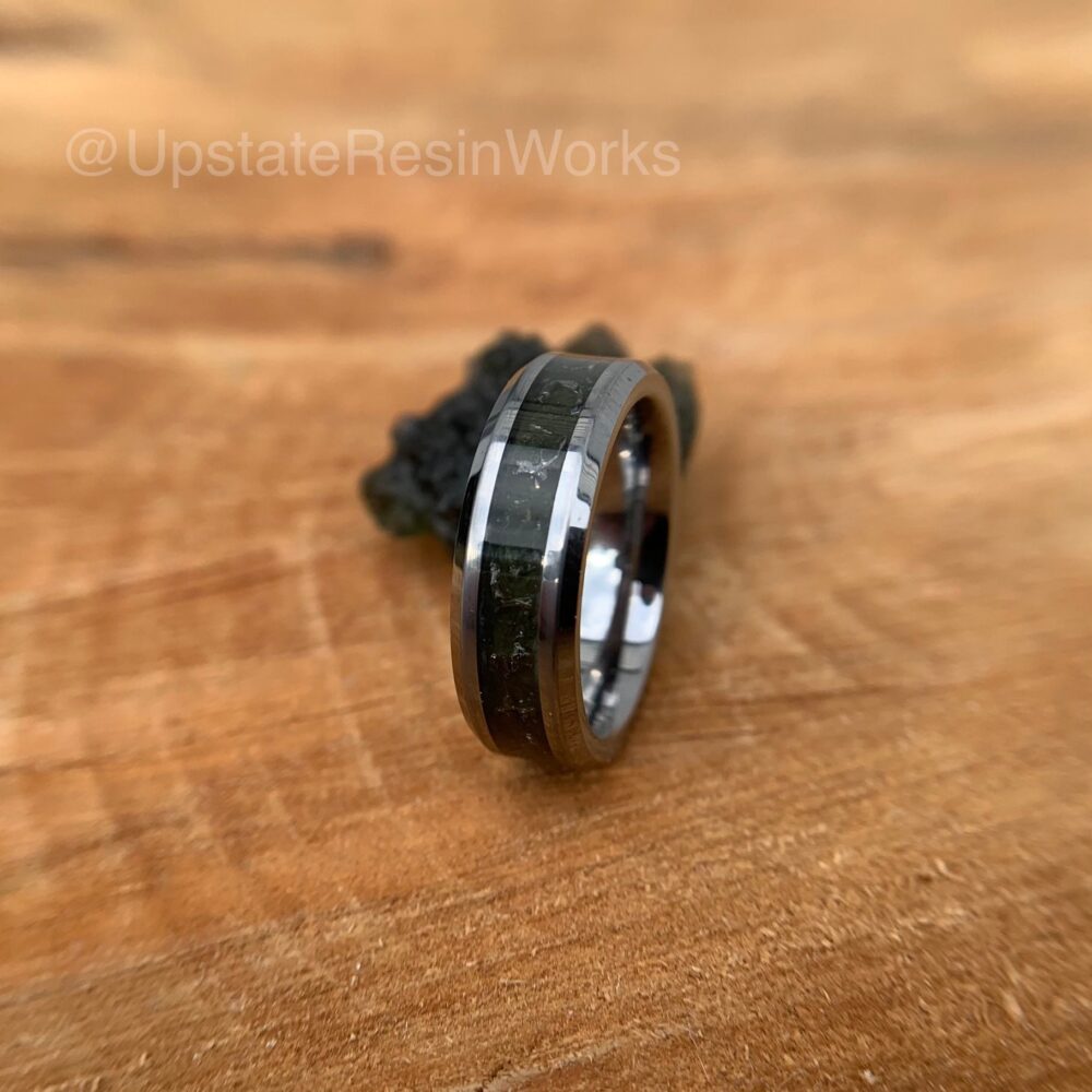 Real Moldavite Ring, Tektite Band, Push Gift, Gemstone Rings, Vow Renewal, Wedding Engagement Promise Band