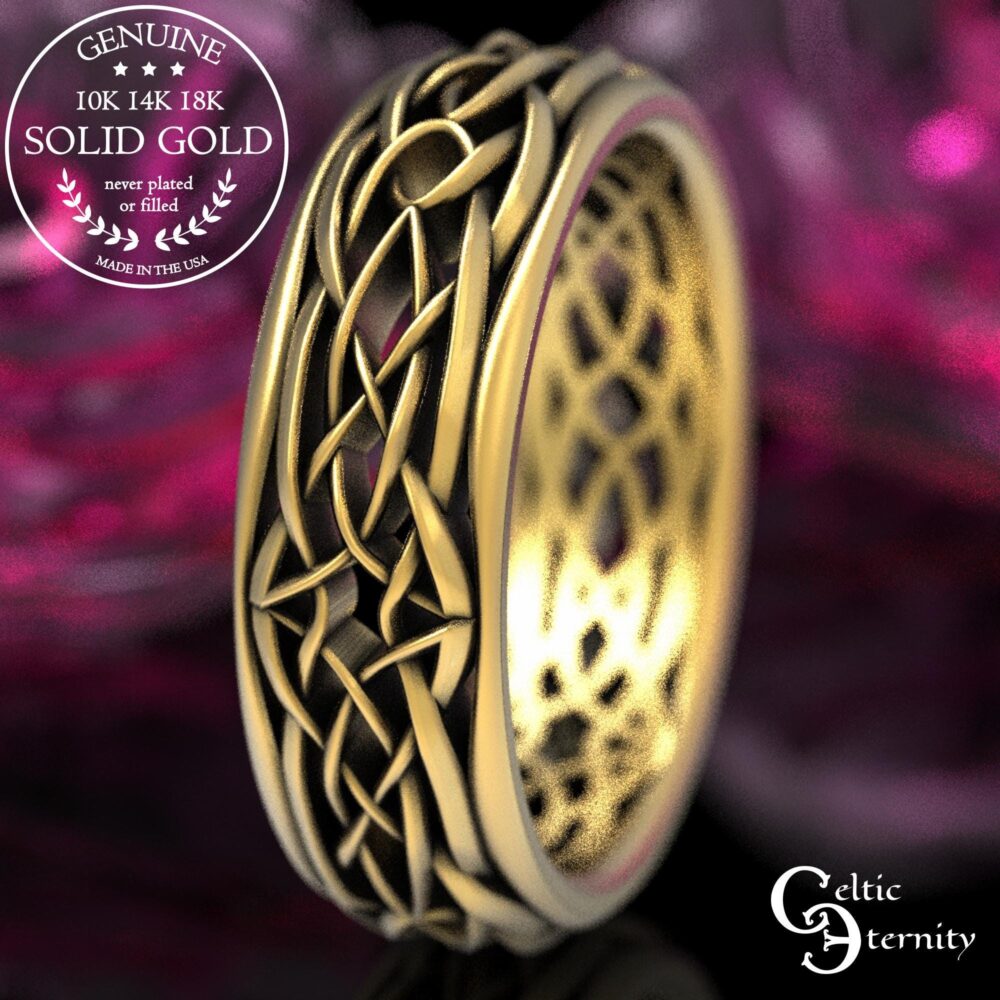 Infinity Celtic Knot Ring, Woven Wedding Band, Gold Irish Unique Mens Eternity Ring 111