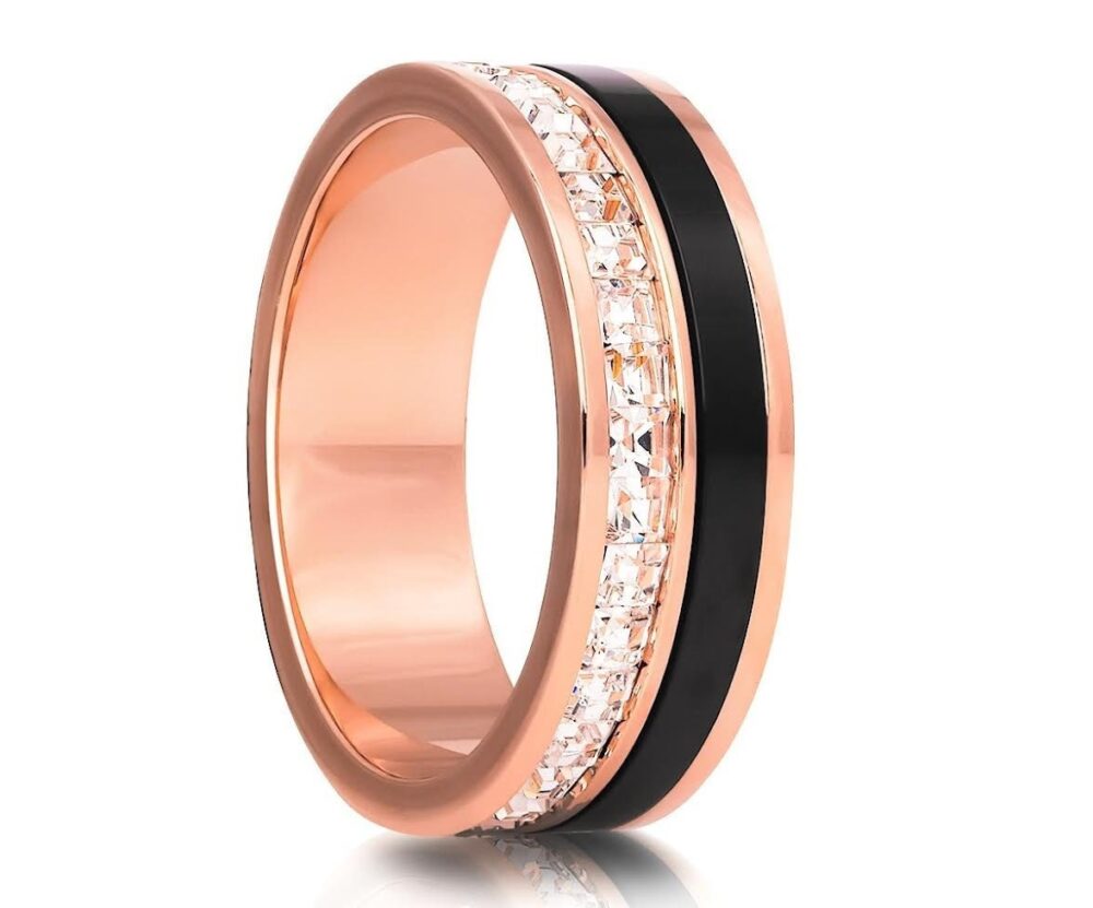 Man's Wedding Ring, Rose Gold Ring, Titanium Band, Anniversary Ring, Engagement Ring, Cz Ring, 8mm Ring, Flat Ring
