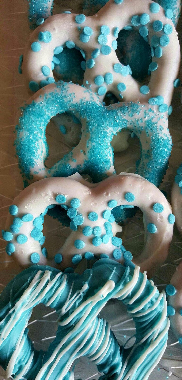 Chocolate Covered Pretzels White Decorated in Blue Or Pink Baby Shower, Birthday Party, Christening Graduation Bridal