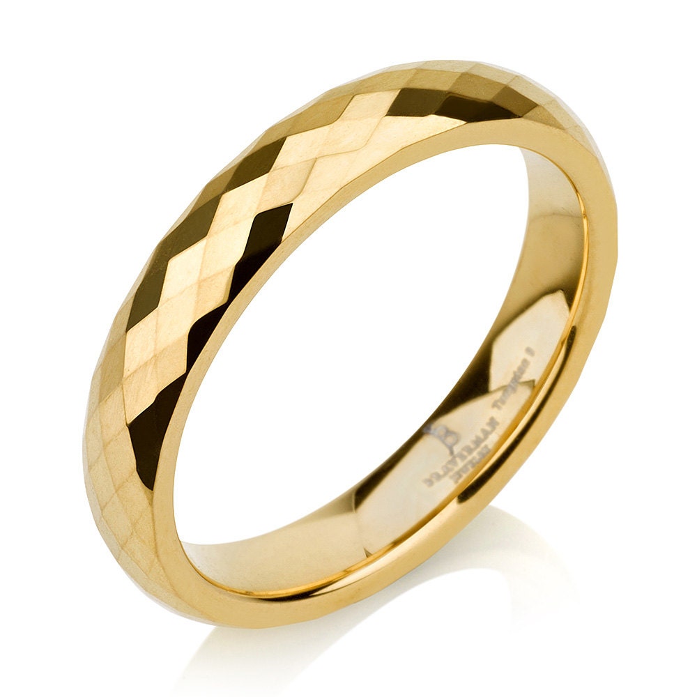 4mm Tungsten Wedding Band, Yellow Gold, Tungsten Ring, High Polish, Ladies Tungsten, Handmade, Anniversary Ring, Grooms, Engagement Band