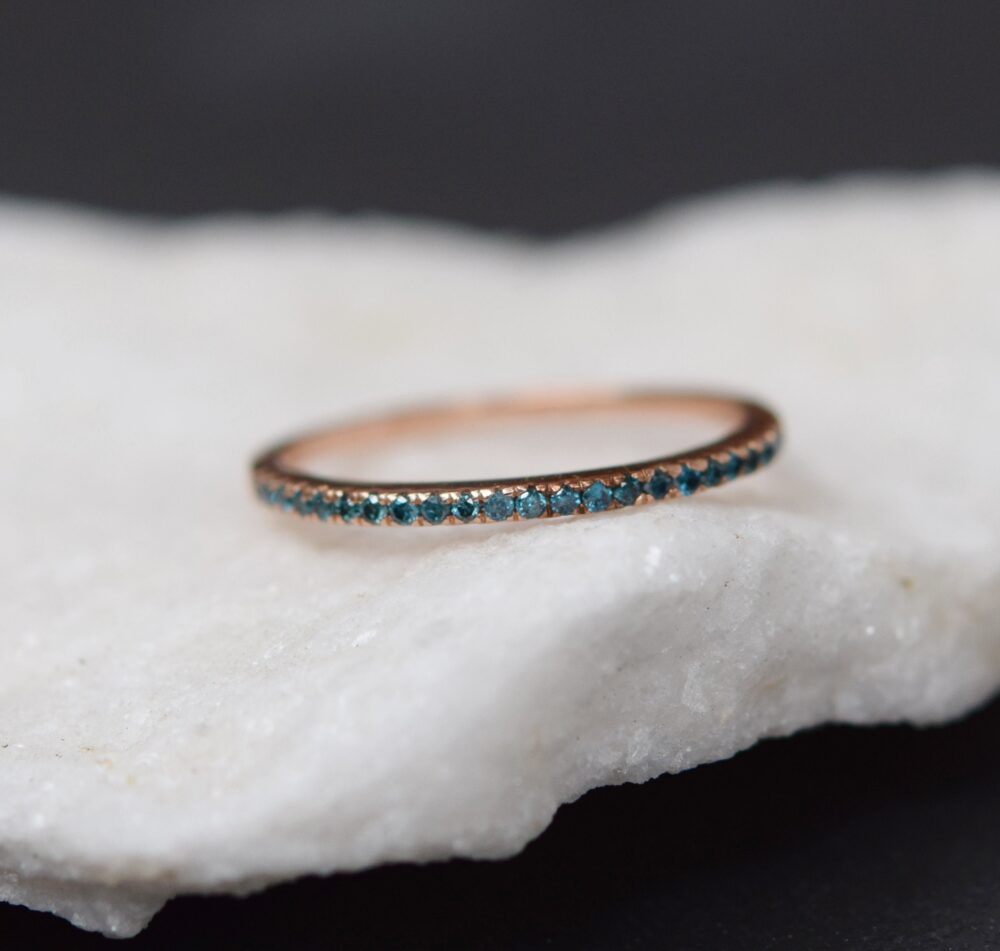 Peacock Diamond Wedding Band 14K Rose Gold Stackable Ring