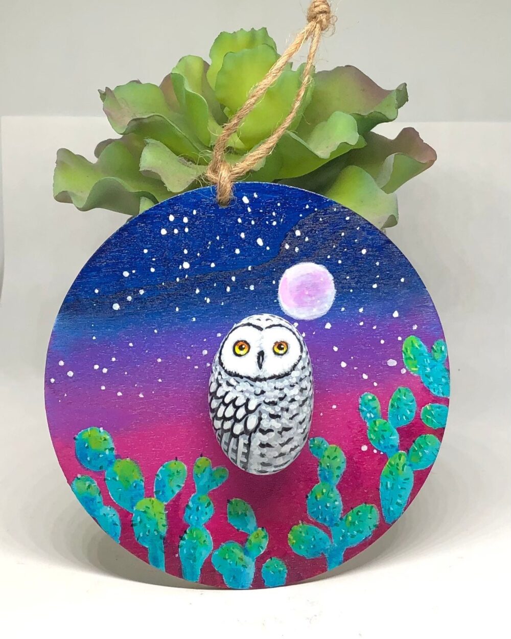 Unique Handmade 3D Fantasy Owl Painted Rock Art, Bedroom Wall Dorm Decor, Owl Pebble Art For Trendy Teen, Cottagecore Decor
