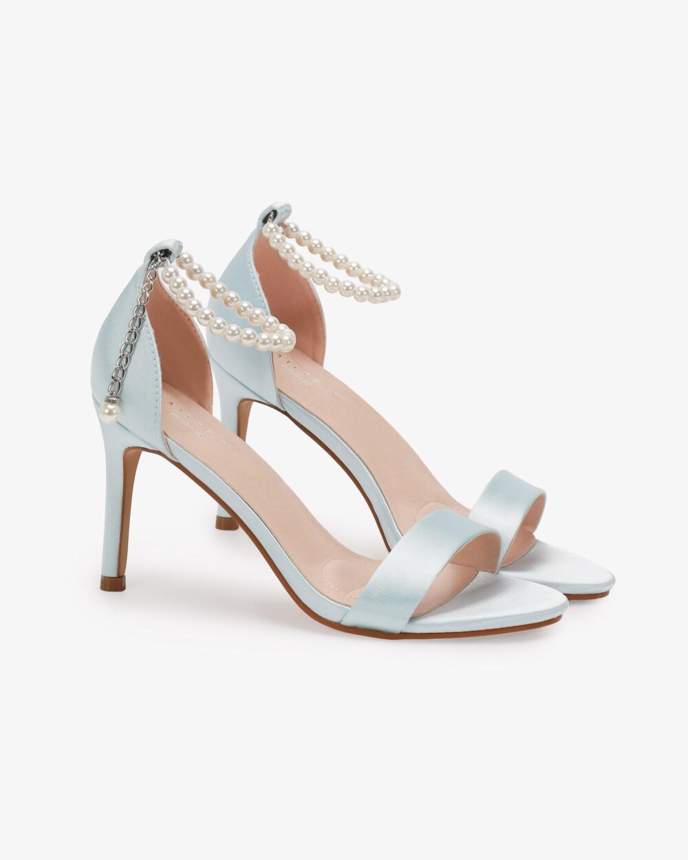 Light Blue Satin High Heel Wedding Sandals With Adjustable Pearl Strap, Heels Sandals, Bridesmaid Shoes, Sandal, Something