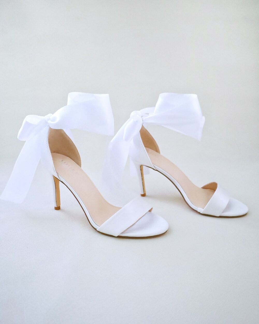 White Satin High Heel Wedding Sandals With Wrapped Ankle Tie, Bridesmaids Shoes, Heels Sandals, Something Blue