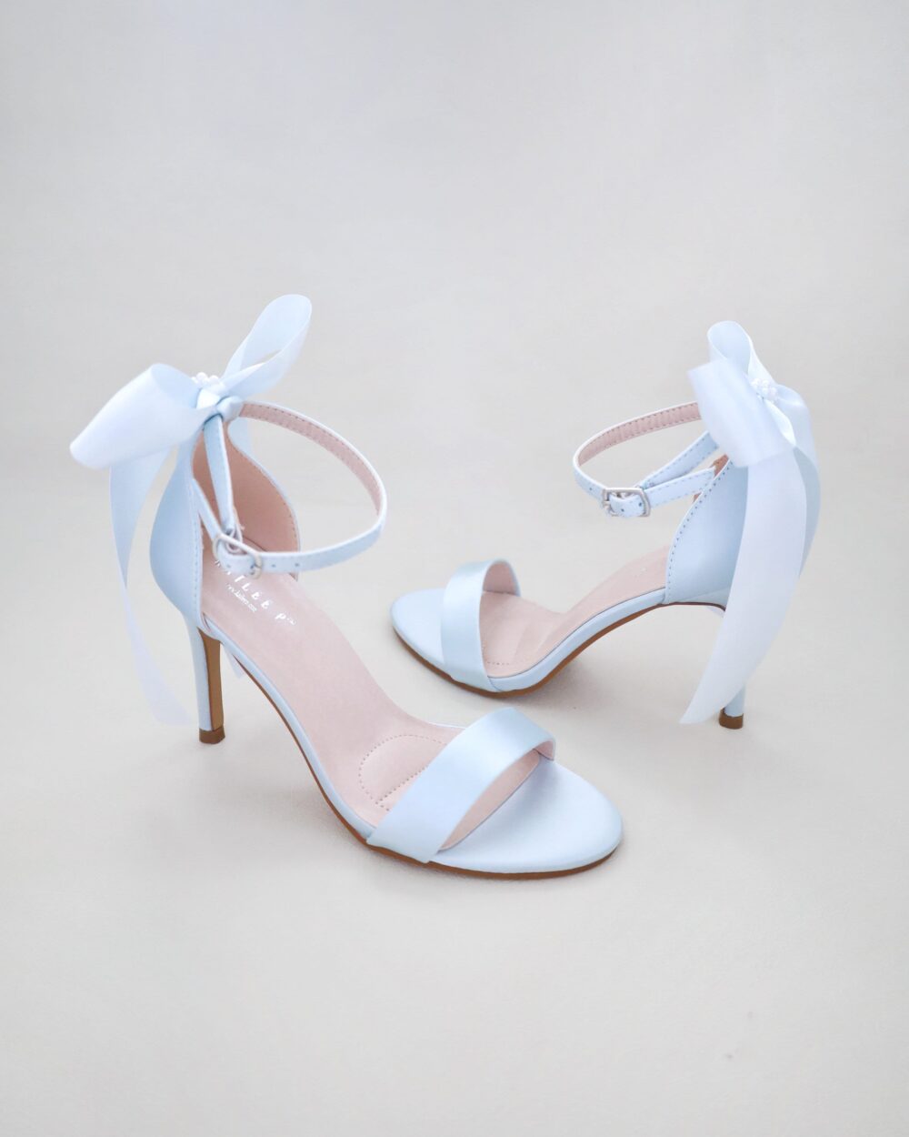 Light Blue Satin High Heel Wedding Sandals With & Pearls Back Bow, Heels Sandals, Bridesmaids Shoes, Bridal