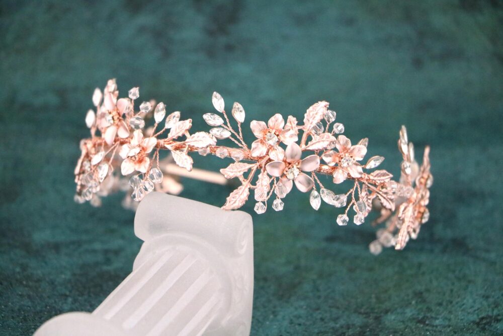 Rose Gold Wedding Headband Boho Hair Vine Rhinestone Crystal Bridal Piece Jewelry Tiara