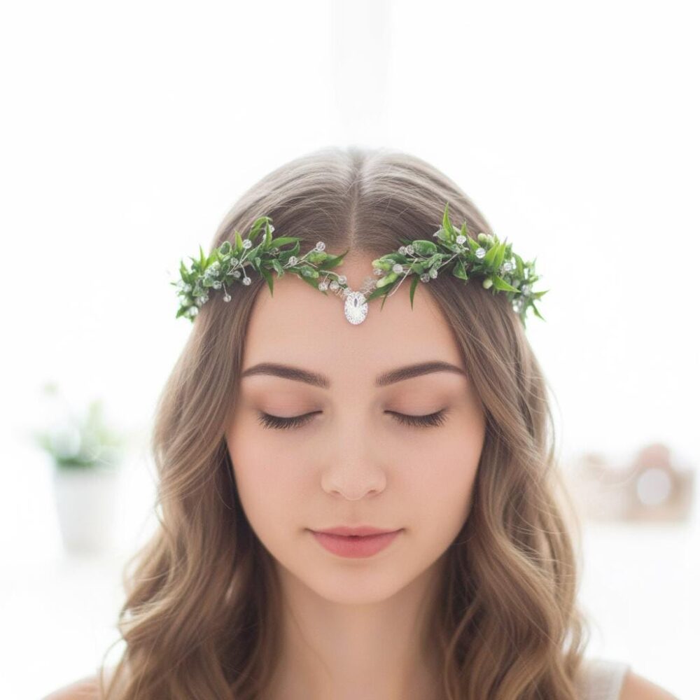 Green Leaf Elven Tiara Wedding Fairy Flower Crown