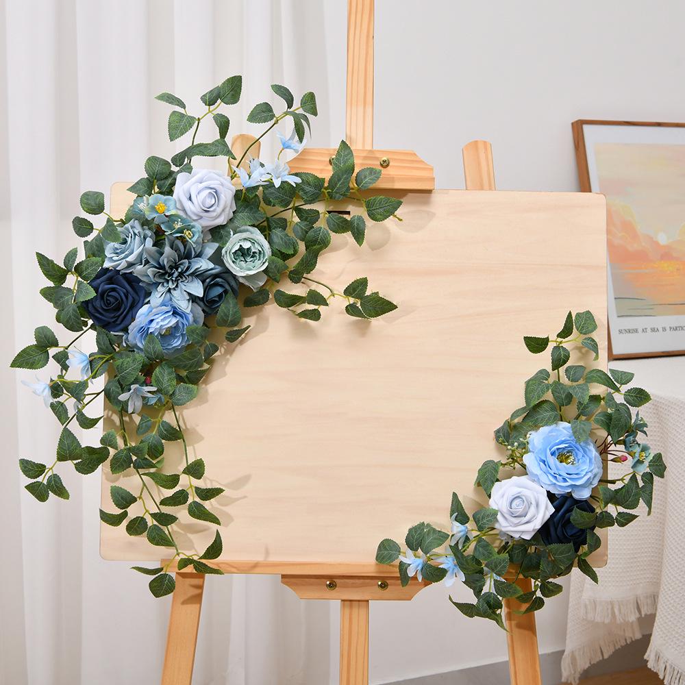 Welcome Sign Rose Flower Decoration, Outdoors Wedding Arched Artificial Peony Flowers(2 Pieces Set
