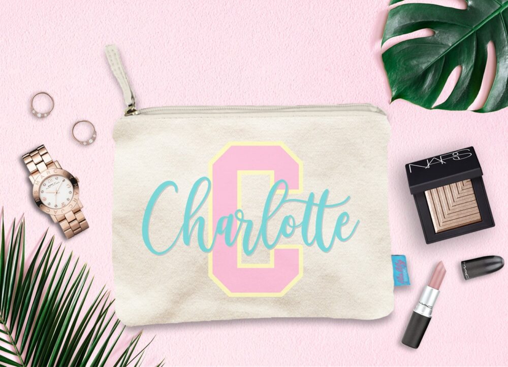 Monogram Cosmetic Bag, Bridesmaid Wedding Gift, Personalized Makeup Pouch