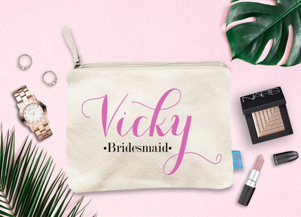 Personalized Bridesmaid Canvas Makeup Bag, Wedding Party Gift