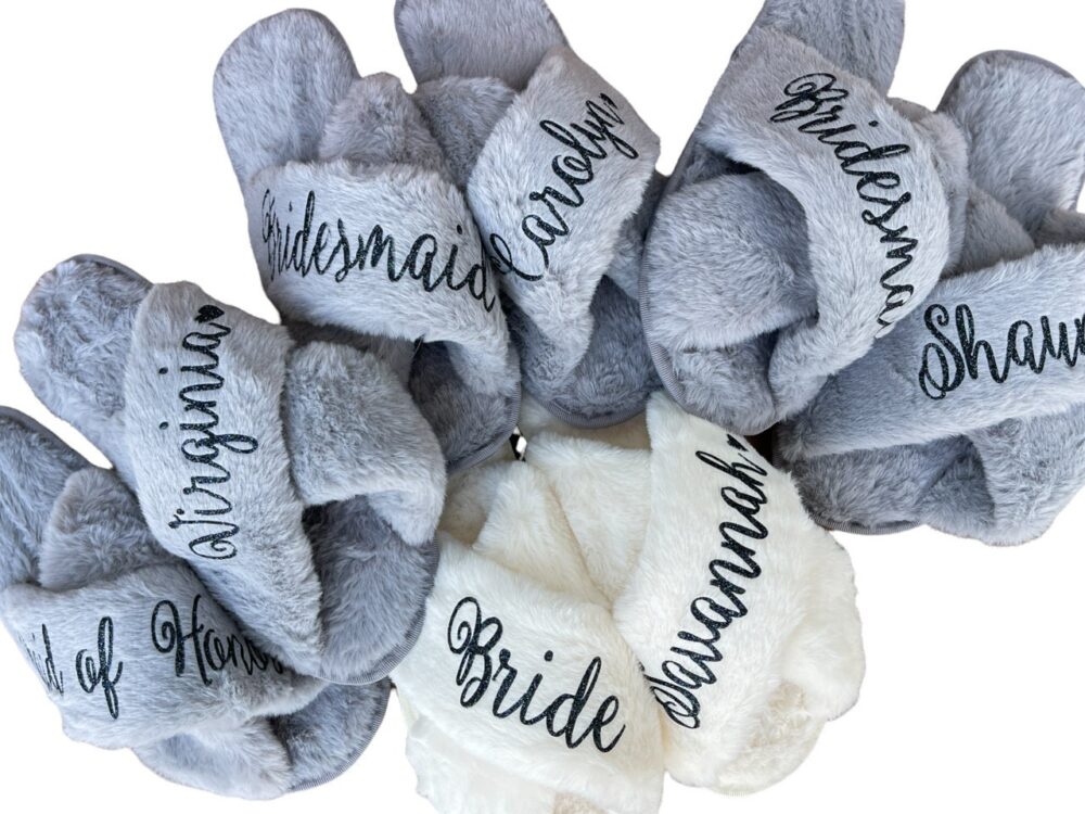 Fluffy Slippers Customized Gift, Bridesmaid Personalized Slippers, Gift For Her, Wedding Bridal Birthday