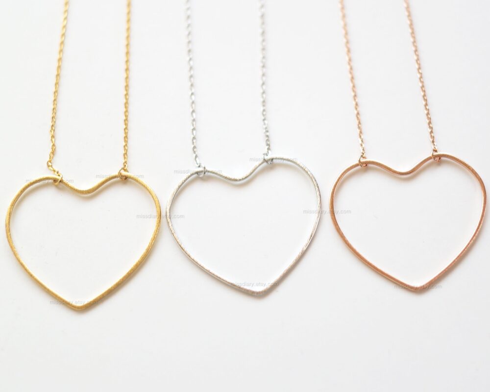 Big Heart Necklace, Open Cut Out Necklace Dainty, Simple, Birthday, Wedding, Bridesmaid Gift