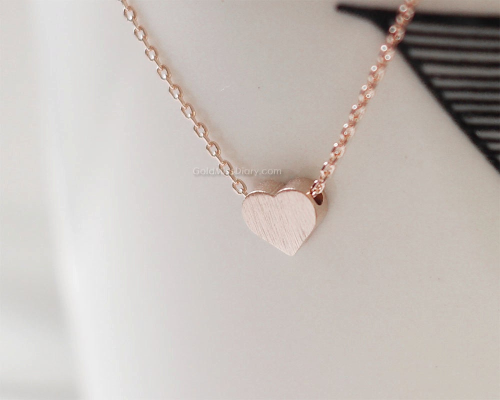 Rose Gold Heart Necklace, Tiny Heart Necklaces, On Chain...daint, Simple, Birthday, Wedding, Bridesmaid